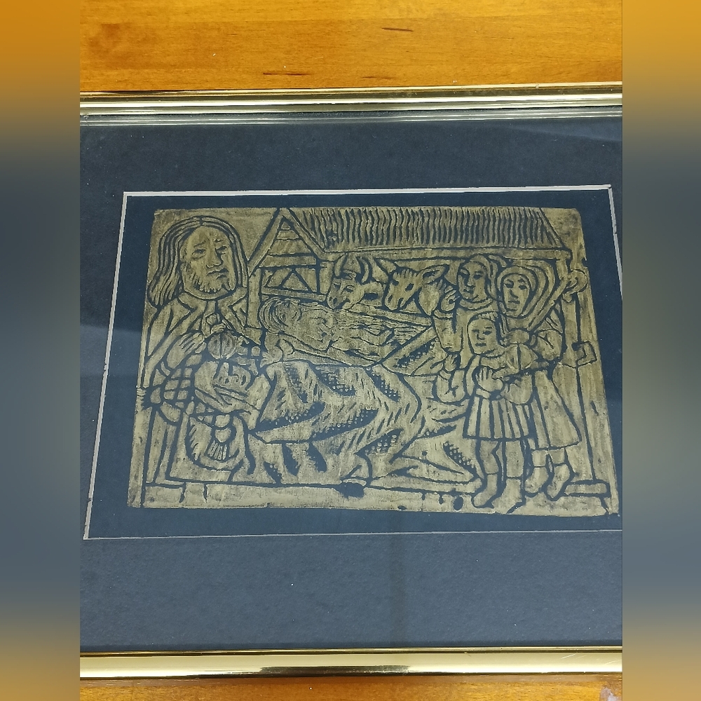 Adoration Of The Shephards  Framed And Matted BRASS RUBBING 10.5x8.5